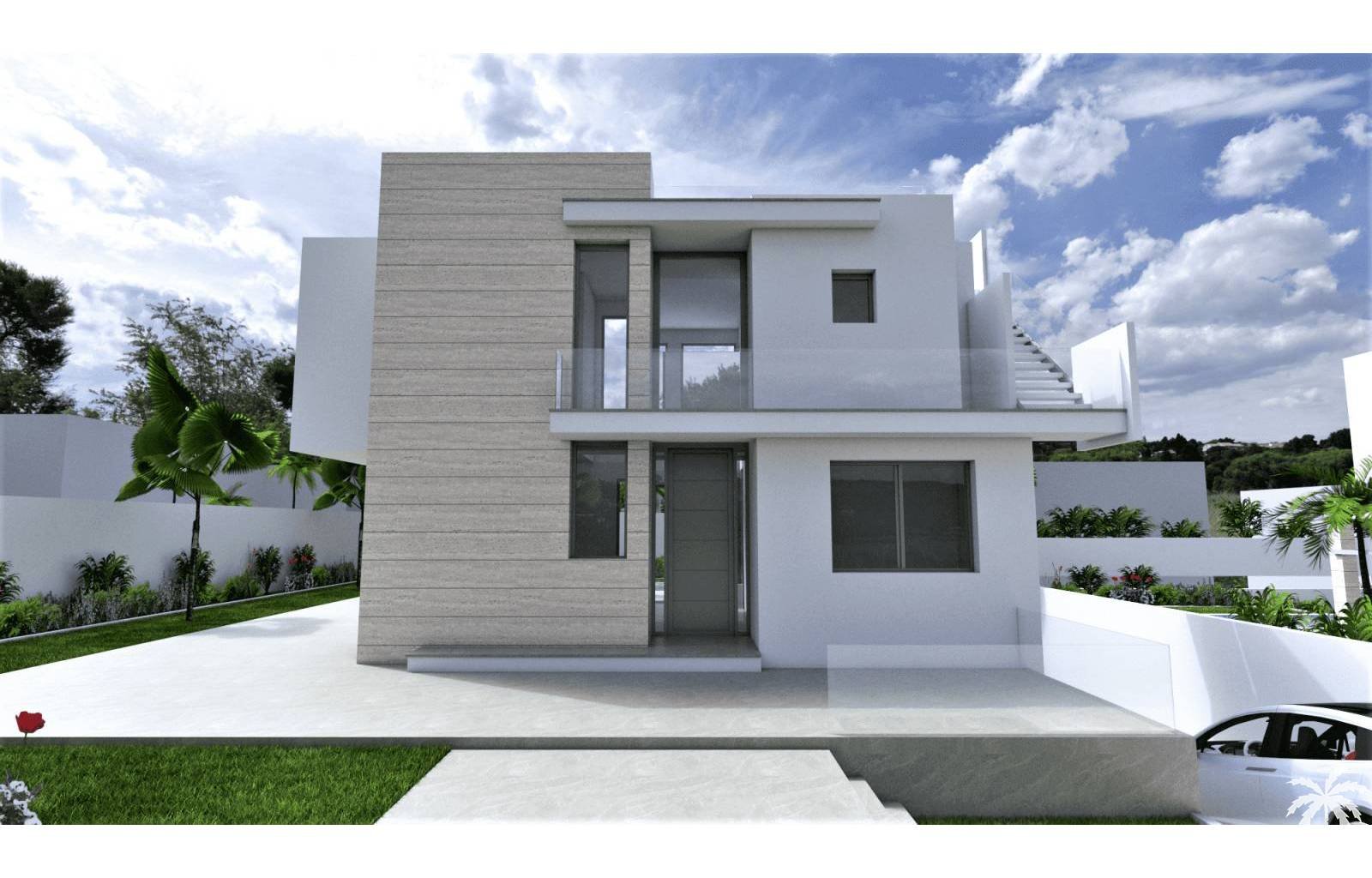 In guter Lage in einer ruhigen Wohngegend von Torrevieja entstehen 3 luxuriöse und moderne Villen. Es gibt 2 Grundstücke mit 385 m² und ein Grundstüc