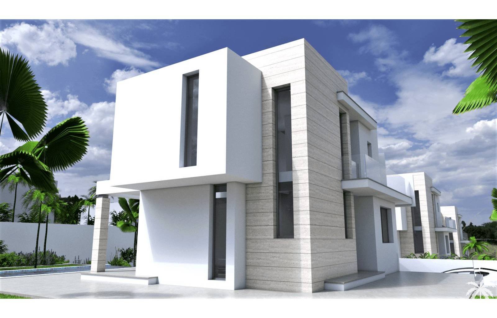 In guter Lage in einer ruhigen Wohngegend von Torrevieja entstehen 3 luxuriöse und moderne Villen. Es gibt 2 Grundstücke mit 385 m² und ein Grundstüc