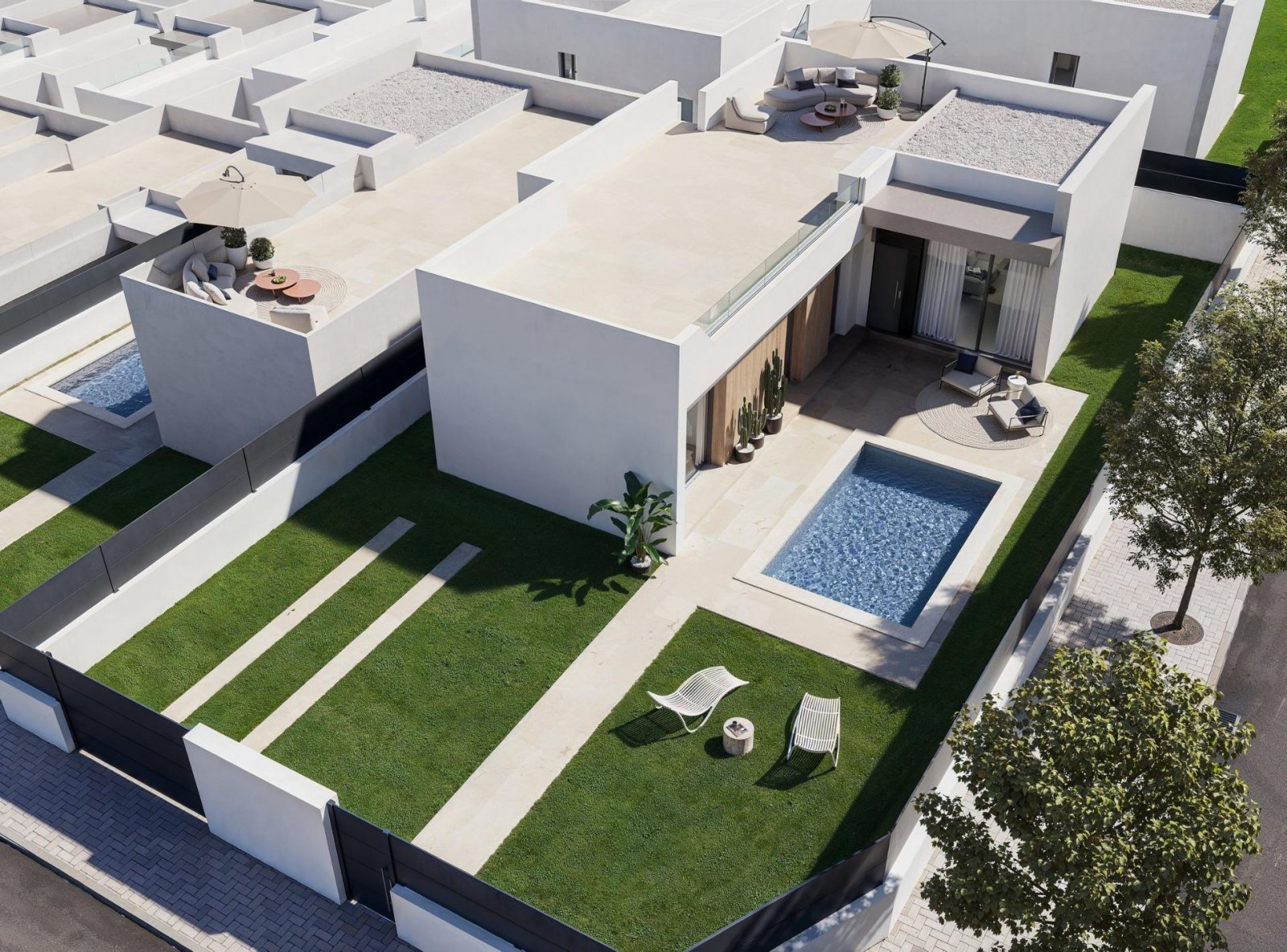 NEU GEBAUT VILLA IN SAN MIGUEL DE SALINAS - mit privatem Garten und Pool.
Diese moderne 107m2 Villa ist über eine Etage gebaut und beste