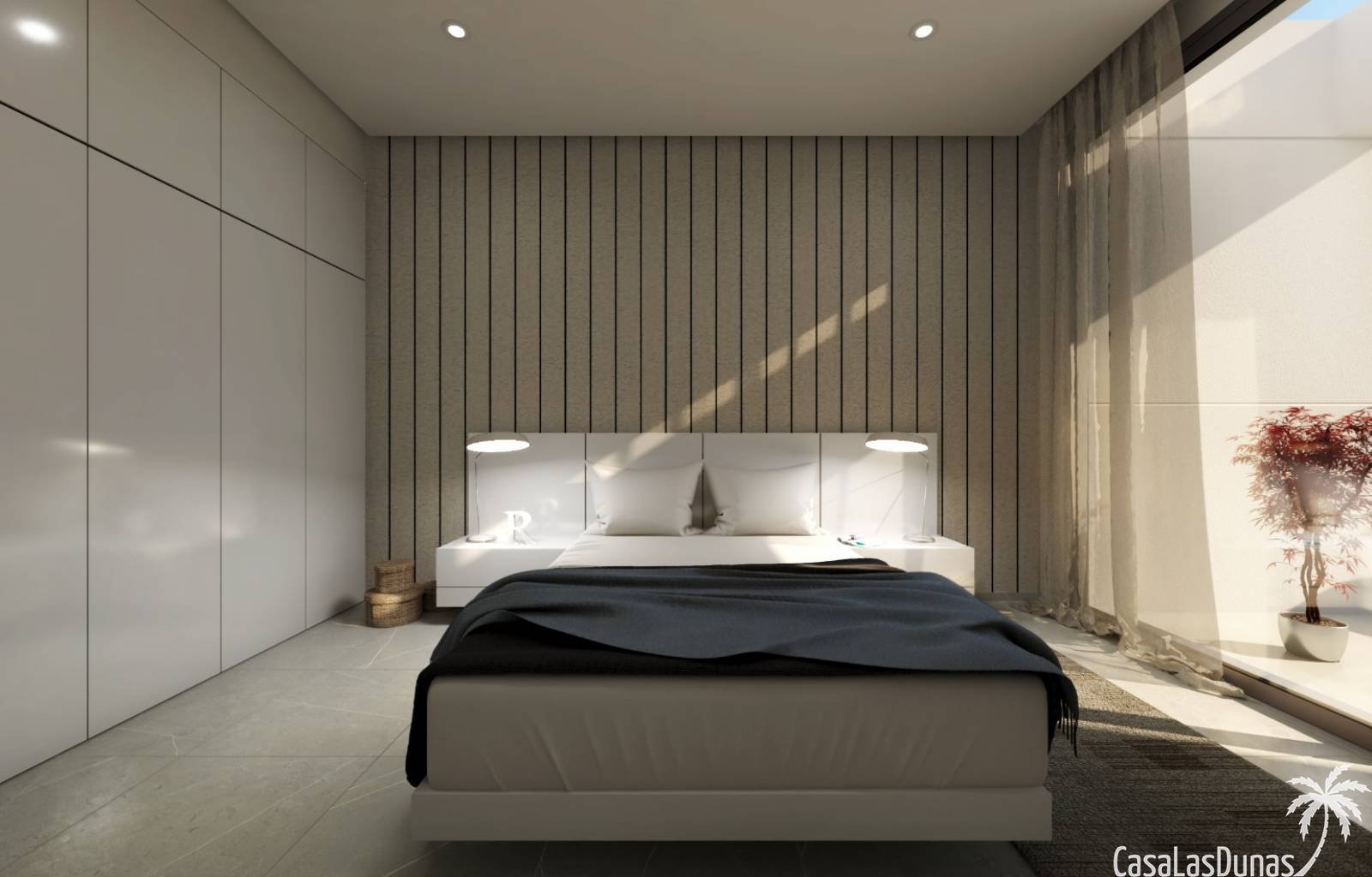 Das architektonische Profil des Daches mit einfachen, aber ausdrucksstarken Linien beherbergt die Sonnenkollektoren, die das Haus mit Energie versorg