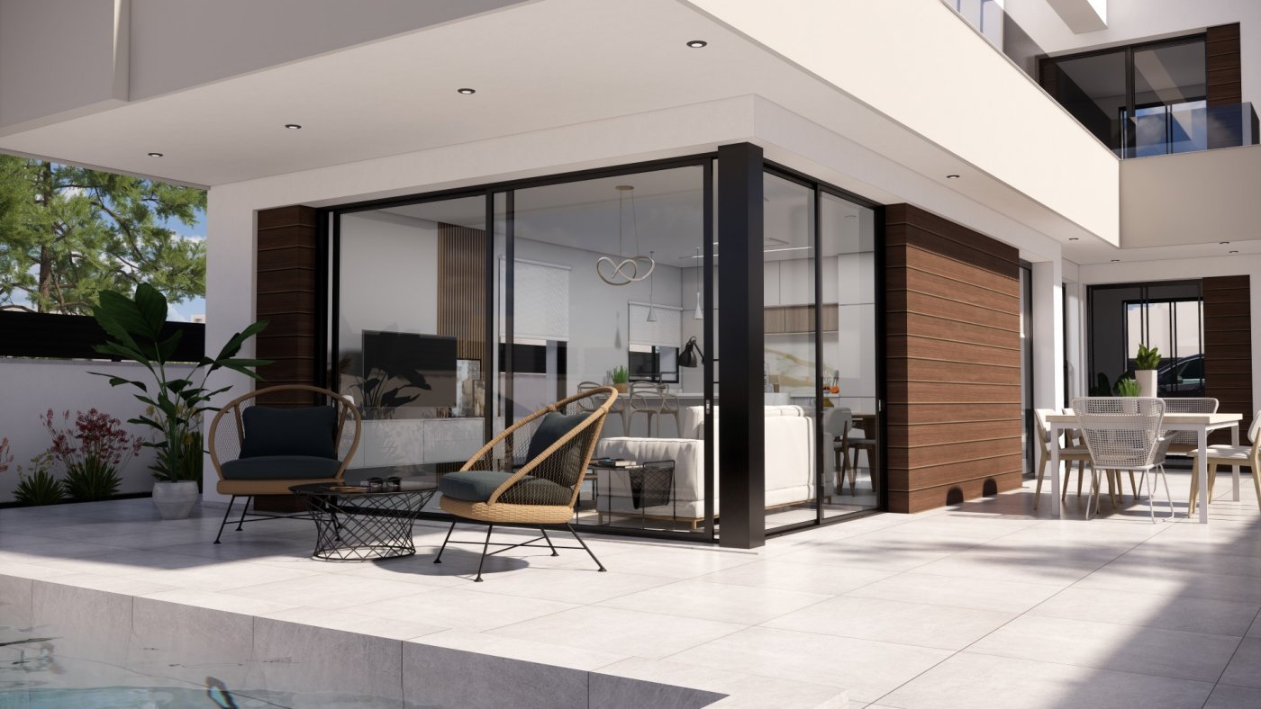 EXKLUSIVE VILLA IN PILAR DE LA HORADADA am Lo Romero Golfplatz.
 
Diese neue 126m2 Süd-Ost-Villa besteht aus 3 Schlafzimmern (mit Einbaus