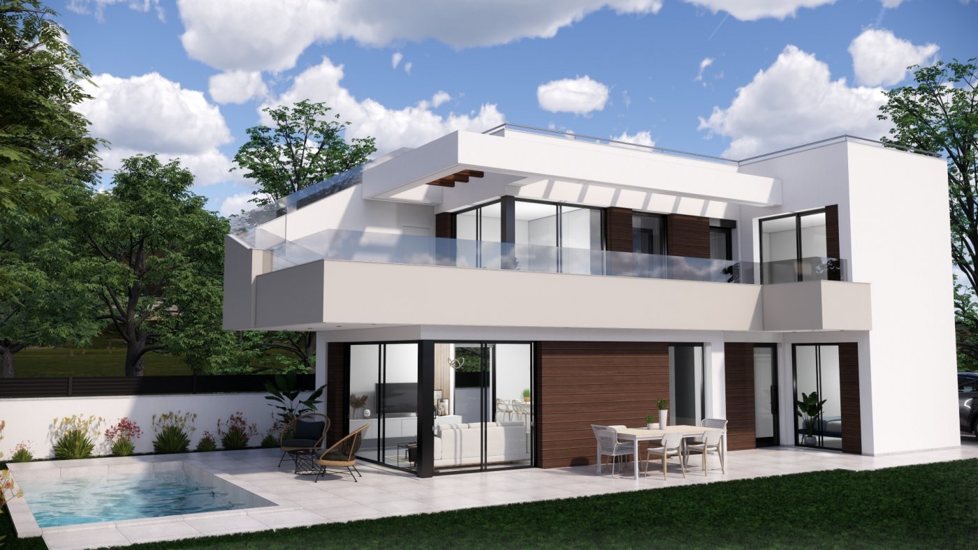 EXKLUSIVE VILLA IN PILAR DE LA HORADADA am Lo Romero Golfplatz.
 
Diese neue 126m2 Süd-Ost-Villa besteht aus 3 Schlafzimmern (mit Einbaus