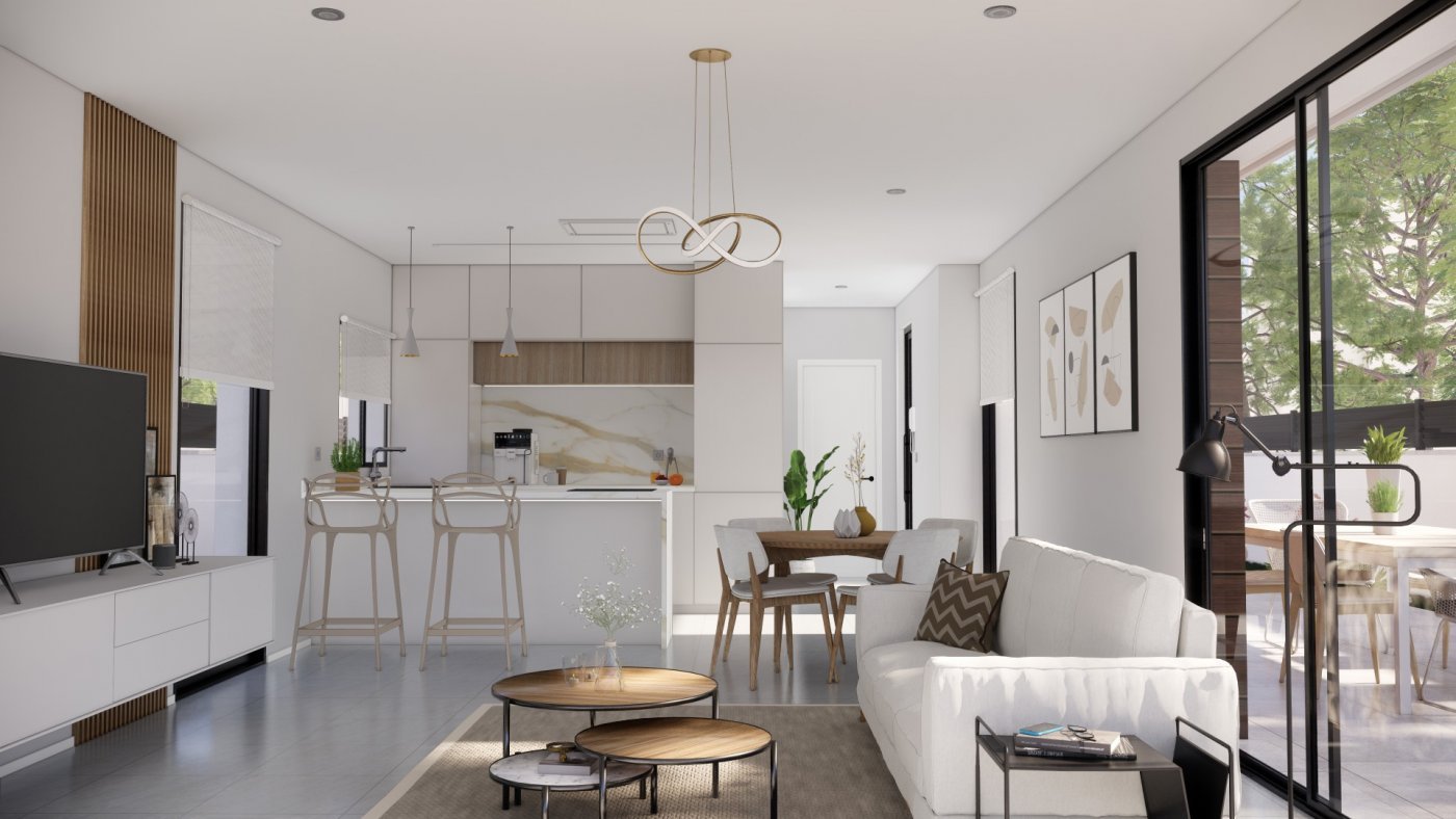 EXKLUSIVE "KEY READY" VILLA IN PILAR DE LA HORADADA am Lo Romero Golfplatz.
 
Diese neue 103m2 Süd-Ost-Villa besteht aus 3 Schl