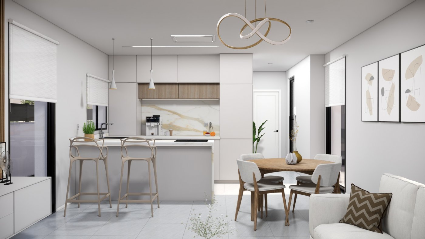 EXKLUSIVE "KEY READY" VILLA IN PILAR DE LA HORADADA am Lo Romero Golfplatz.
 
Diese neue 103m2 Süd-Ost-Villa besteht aus 3 Schl