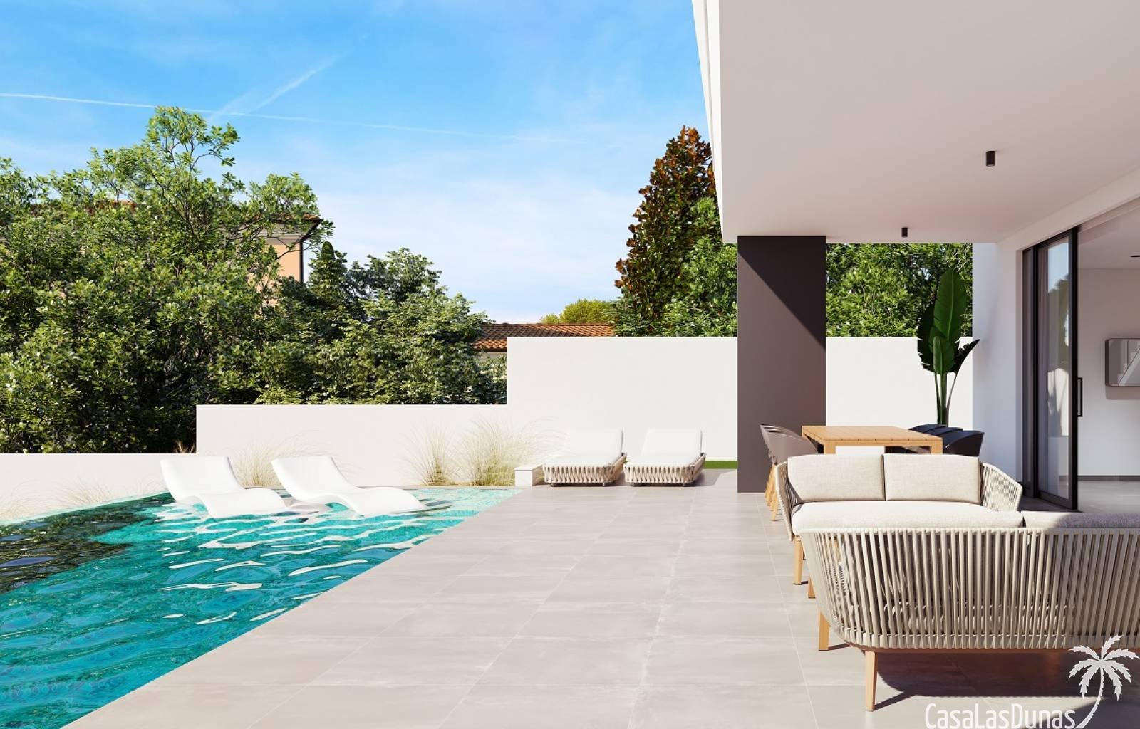 Diese Villen verfügen über ein helles und geräumiges Wohnzimmer mit offener Küche, die mit allen Geräten ausgestattet ist. Die Badezimmer sind komple