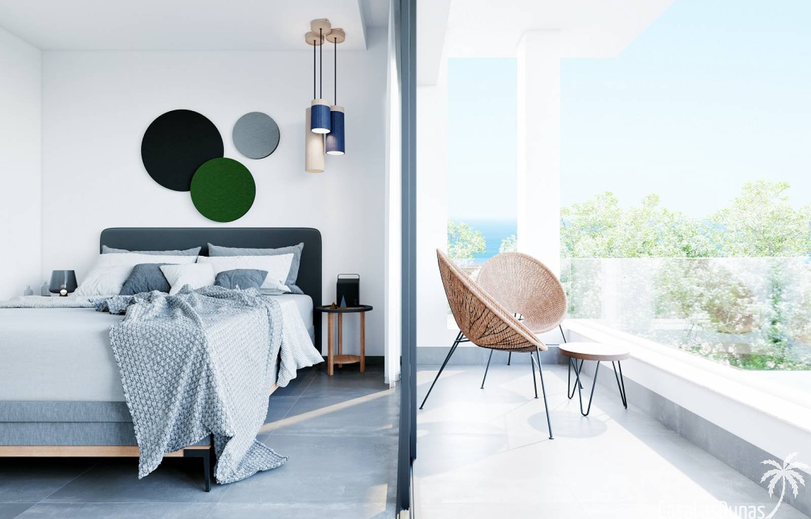 Diese Villen verfügen über ein helles und geräumiges Wohnzimmer mit offener Küche, die mit allen Geräten ausgestattet ist. Die Badezimmer sind komple