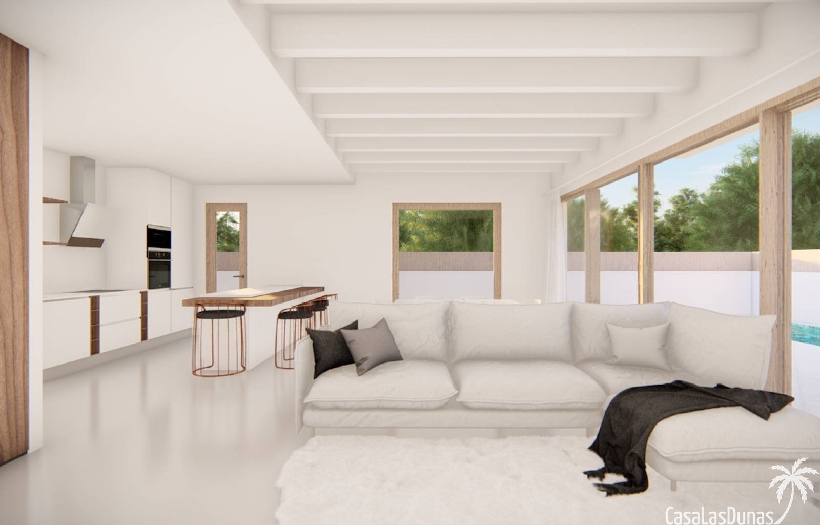  Dieses Projekt bietet fünf verschiedene Häuser, die gebaut wurden, um die spanische Sonne zu nutzen. Für Villen im Ibiza-Stil stehen drei Hauptmodell