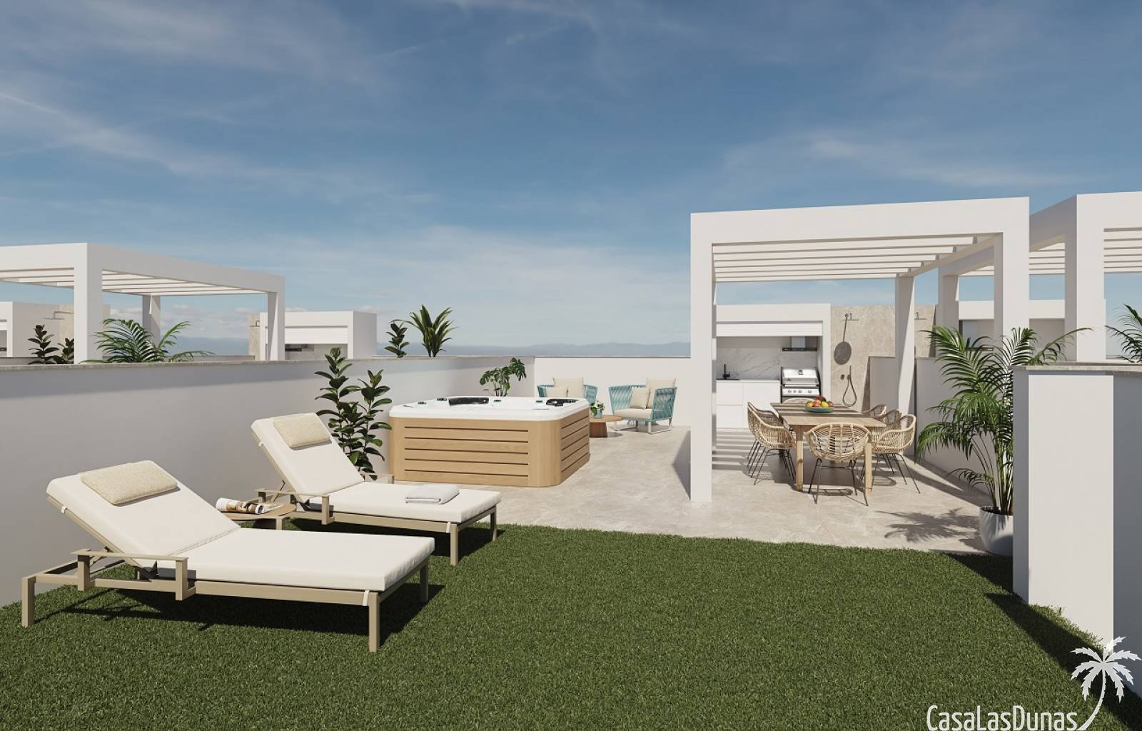  Diese modernen Bungalows im Erdgeschoss und im ersten Stock haben jeweils ihren eigenen Charakter. Das Projekt verfügt über einen gemeinschaftlichen 