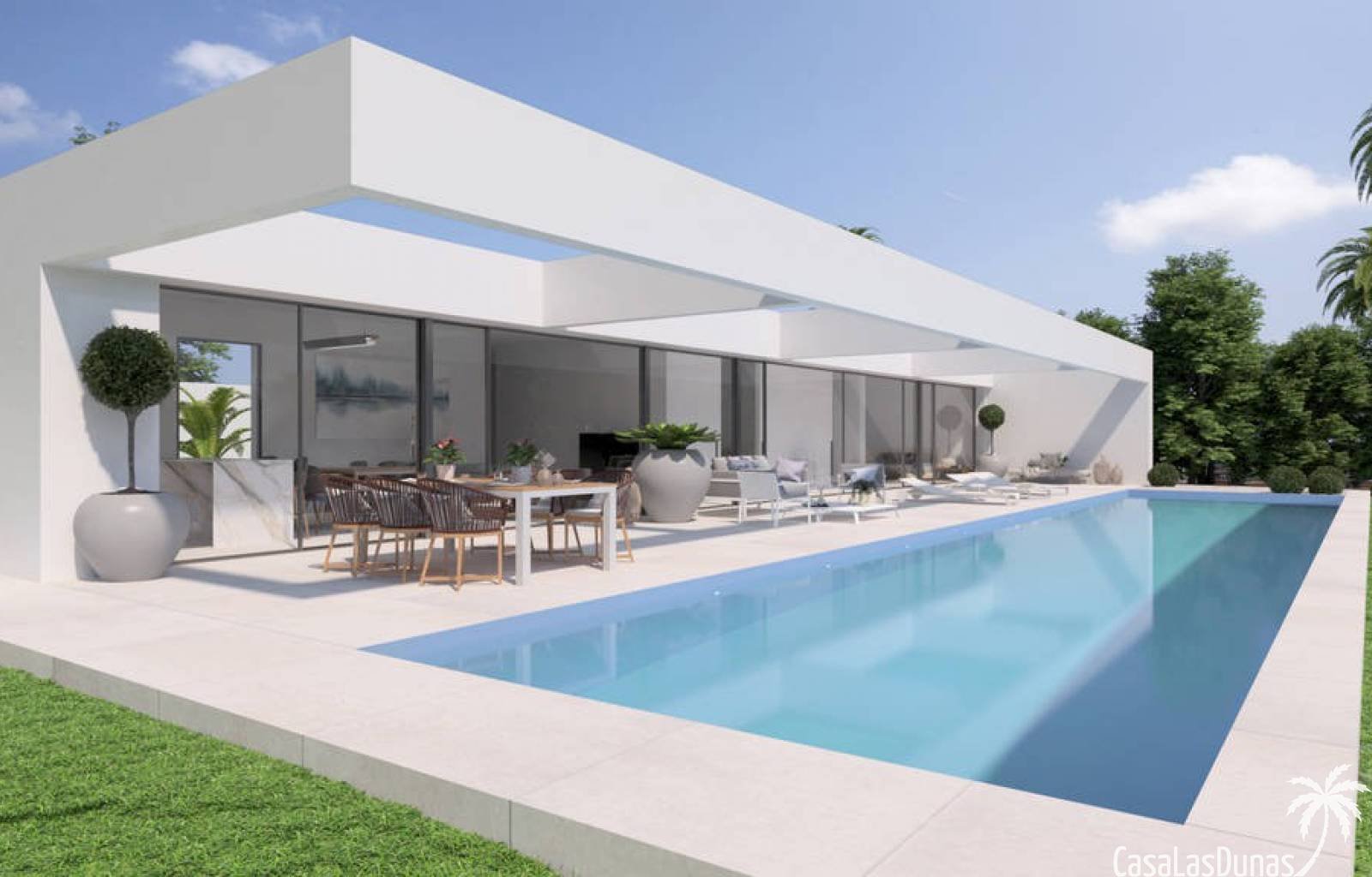  Neue Designervilla im Las Ramblas Golf Club in Villa Martín, einer der schönsten Gegenden von Orihuela Costa! Diese Luxusvilla befindet sich in einer