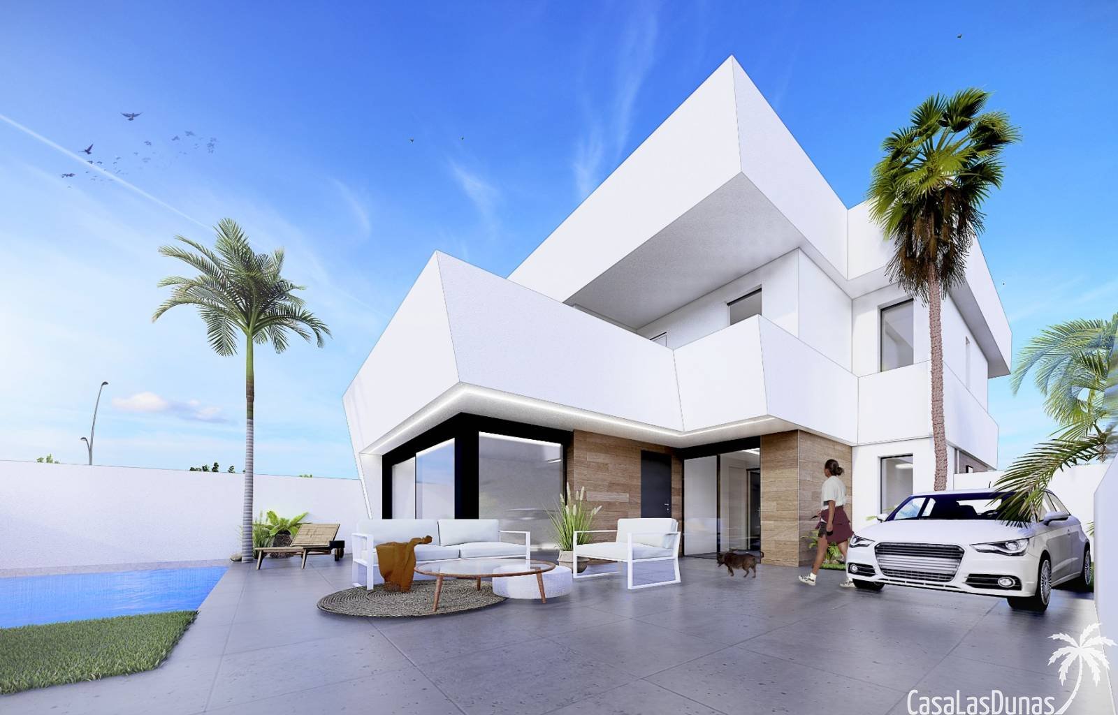  Diese Doppelhaushälften liegen nur 10 Gehminuten vom Strand Mar Menor entfernt. Das Haus ist innen sehr geräumig und verfügt über große Terrassen. Es