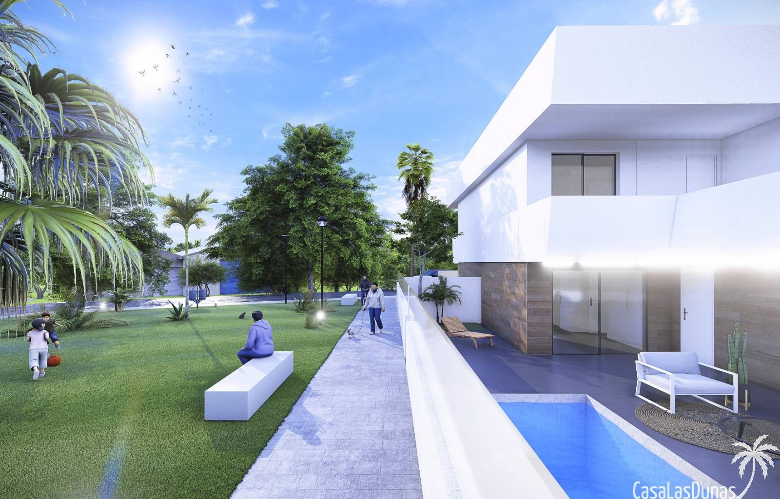  Diese Doppelhaushälften liegen nur 10 Gehminuten vom Strand Mar Menor entfernt. Das Haus ist innen sehr geräumig und verfügt über große Terrassen. Es