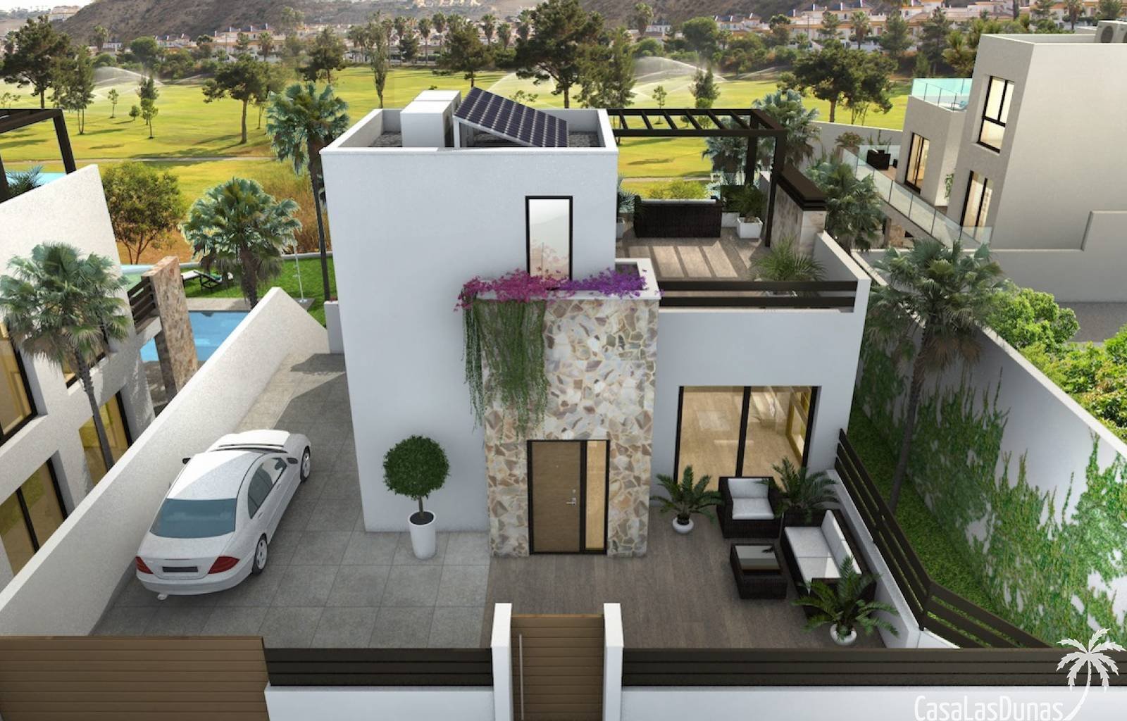  Villen in der ersten Reihe des Golfplatzes La Marquesa, mit Aufzug zu allen Etagen und mit 1 Schlafzimmer, 2 Suiten, 3 Bädern, geräumigem und komfort