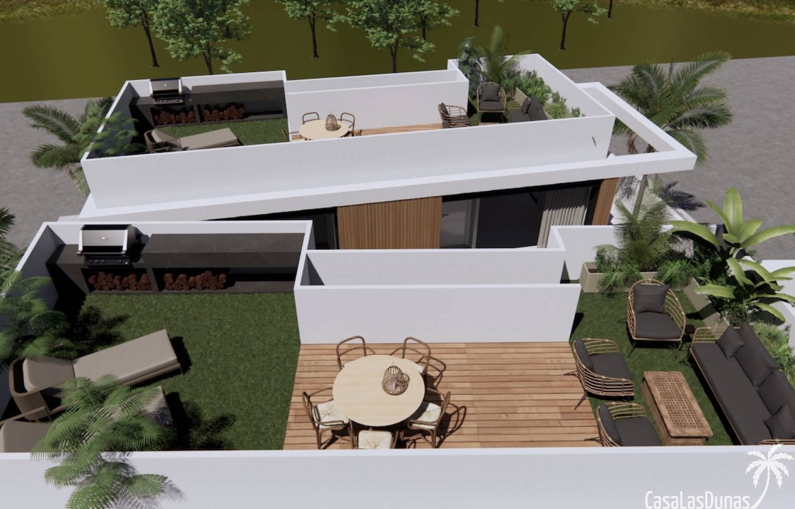  Die Luxusvillen in Torre de la Horadada liegen in Strandnähe. Diese modern aussehenden Villen haben zwei Etagen, drei Schlafzimmer und drei Badezimme