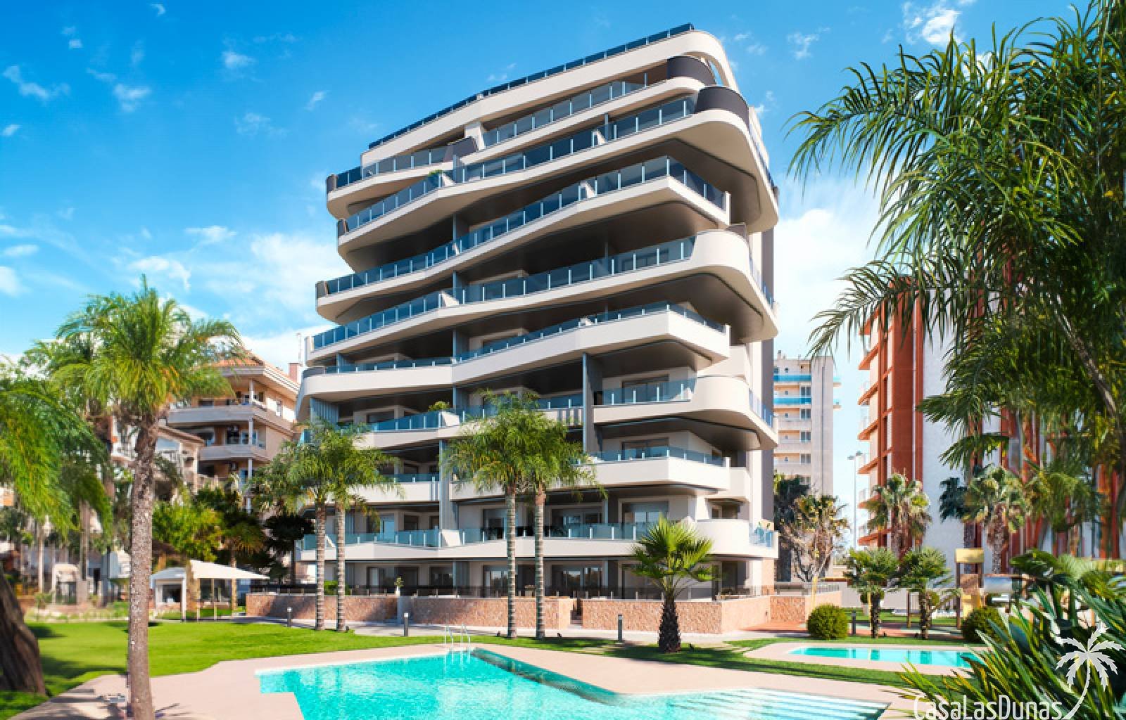  Diese schöne Wohnanlage besteht aus einem modernen Gebäude mit 31 Häusern mit 2 Schlafzimmern, 2 Bädern und großen Terrassen von 20 m², Tiefgarage, w