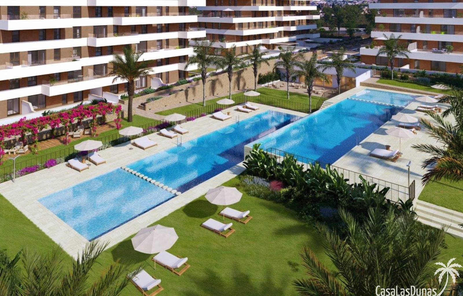  Neubau-Apartmentkomplex in Villayojosa, nur 450 Meter vom Meer entfernt. Moderne Apartments mit 2 und 3 Schlafzimmern, offener Küche mit Wohnzimmer, 