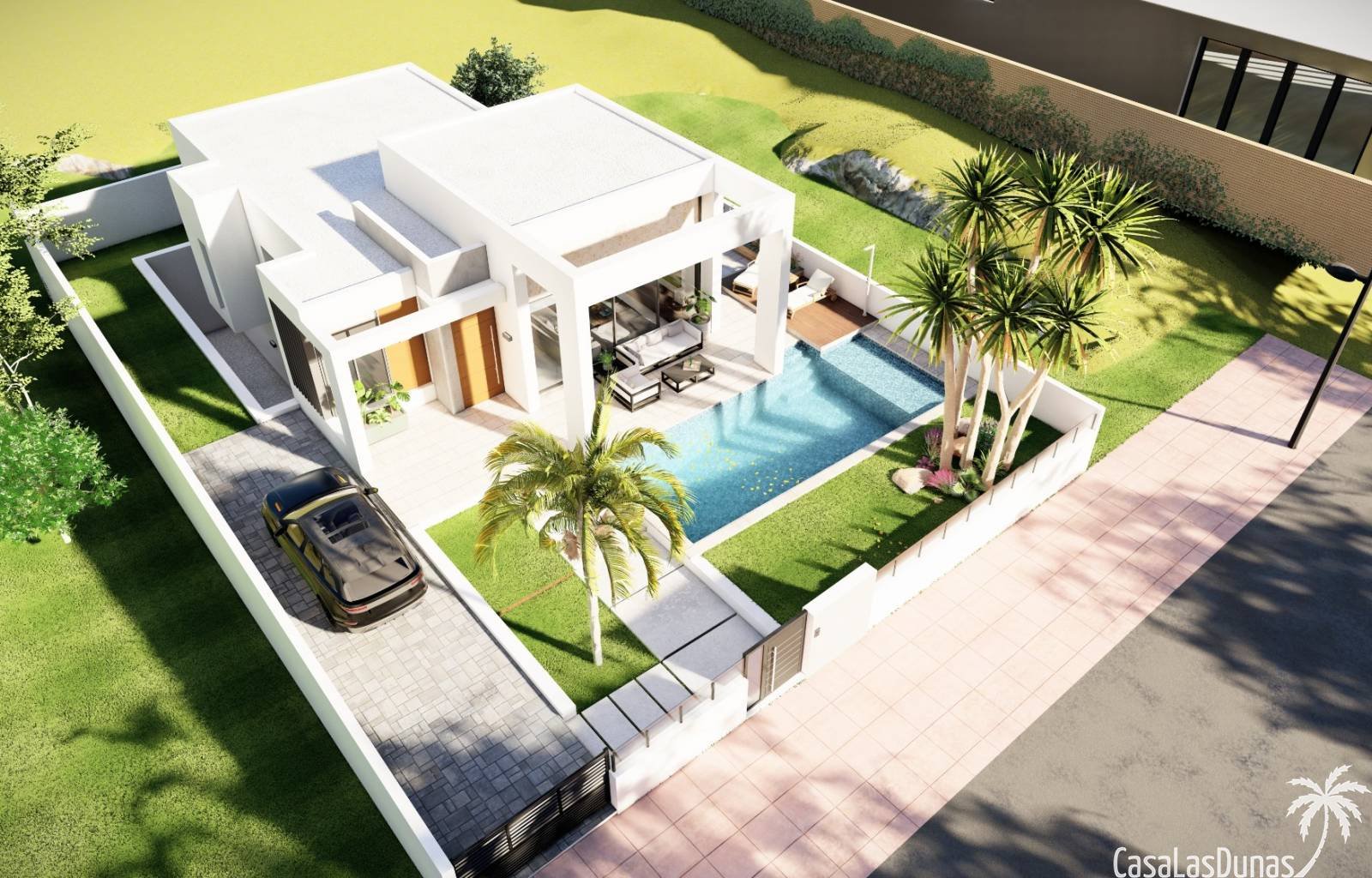  In Ciudad Quesada werden diese wunderschönen neuen Villen gebaut. Es handelt sich um individuelle Villen auf einem Grundstück von 485 m2. Im Haus fin