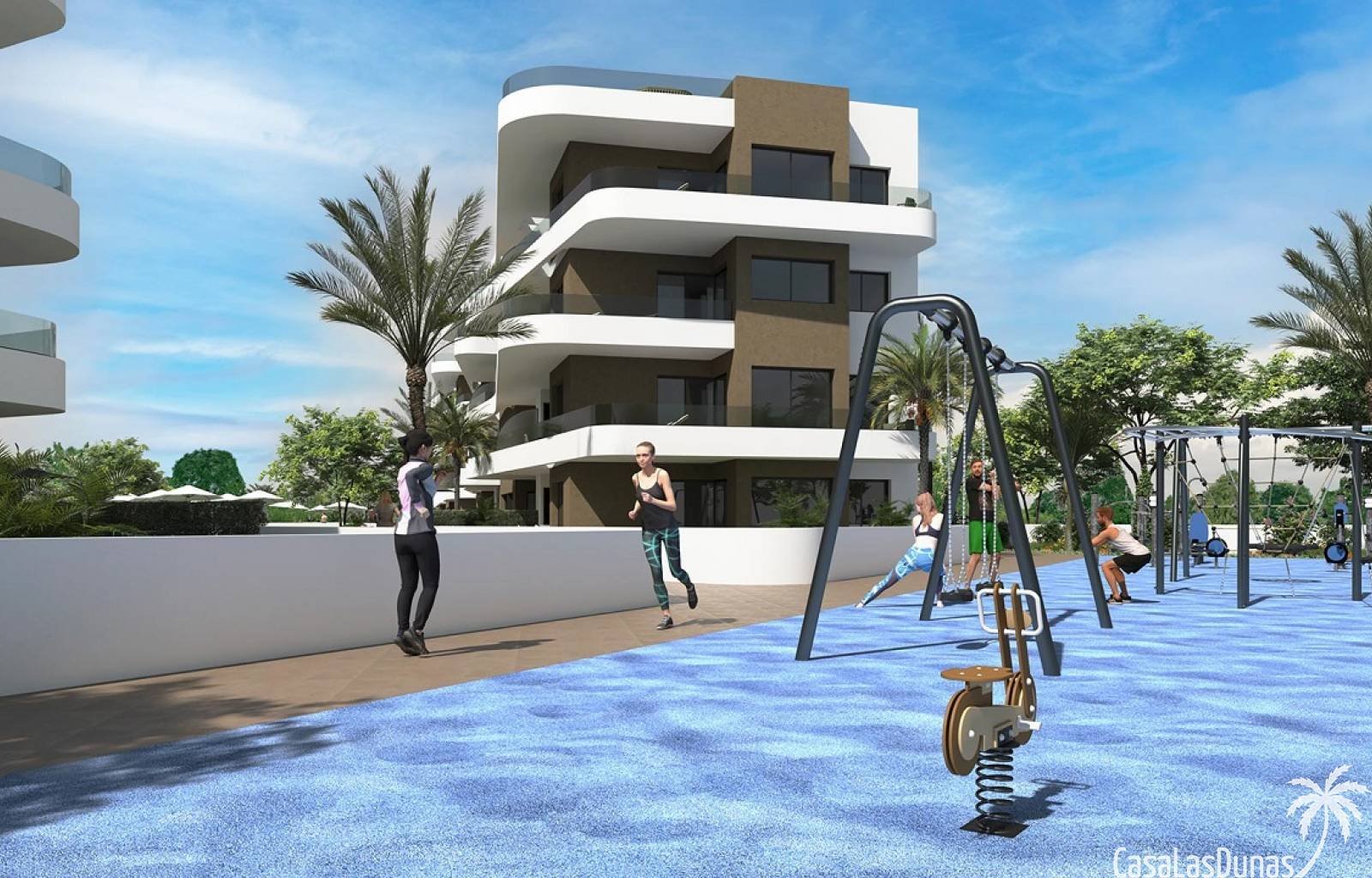  In Punta Prima bauen sie ein neues Wohngebiet, in dem sich diese modernen Apartments und Bungalows befinden. Die Apartments verfügen über 2 bzw. 3 Sc