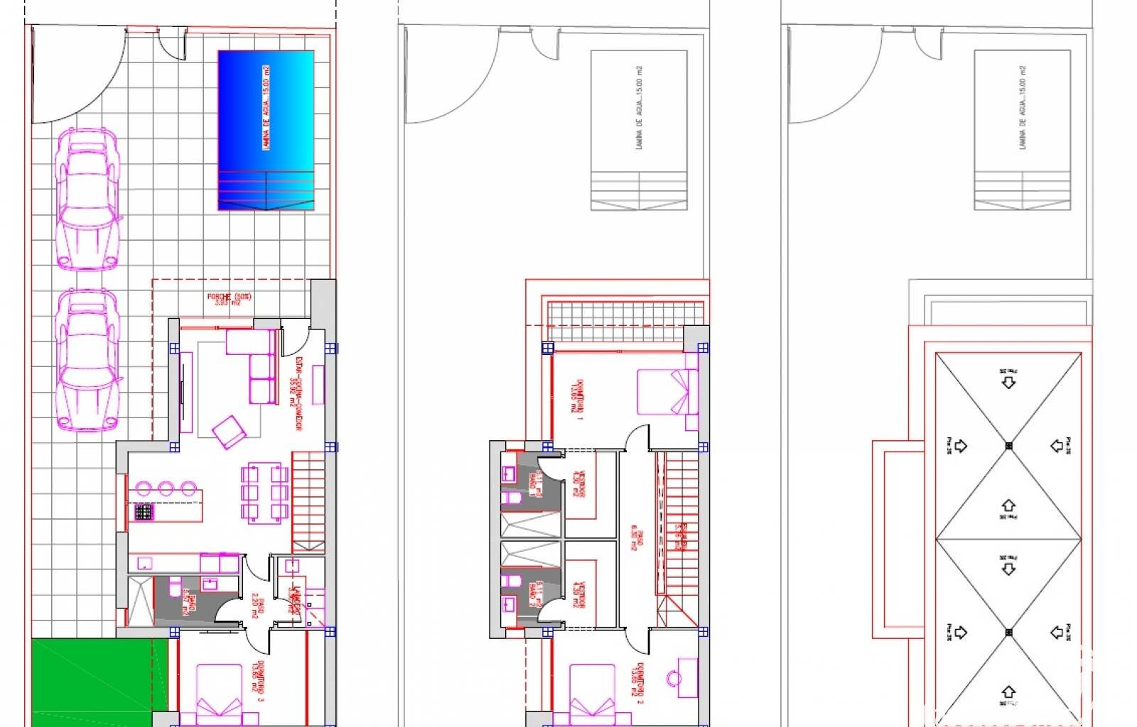  Dieses neue Projekt wird 5 einzelne Villen mit jeweils 3 Schlafzimmern und 3 Bädern umfassen. Das Haus erstreckt sich über zwei Etagen, wobei sich ei