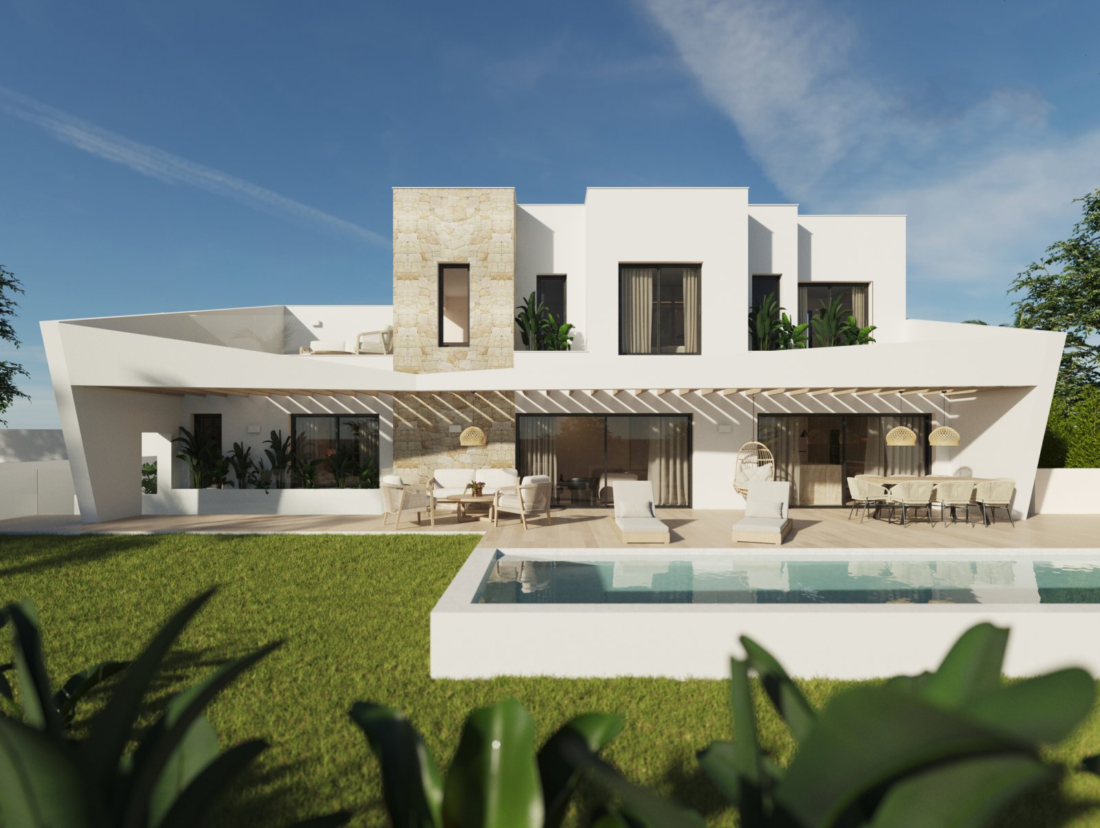  In der charmanten Stadt Polop gelegen, bietet diese exklusive Sammlung freistehender Häuser eine privilegierte Umgebung mit Meerblick. Mit nur drei v