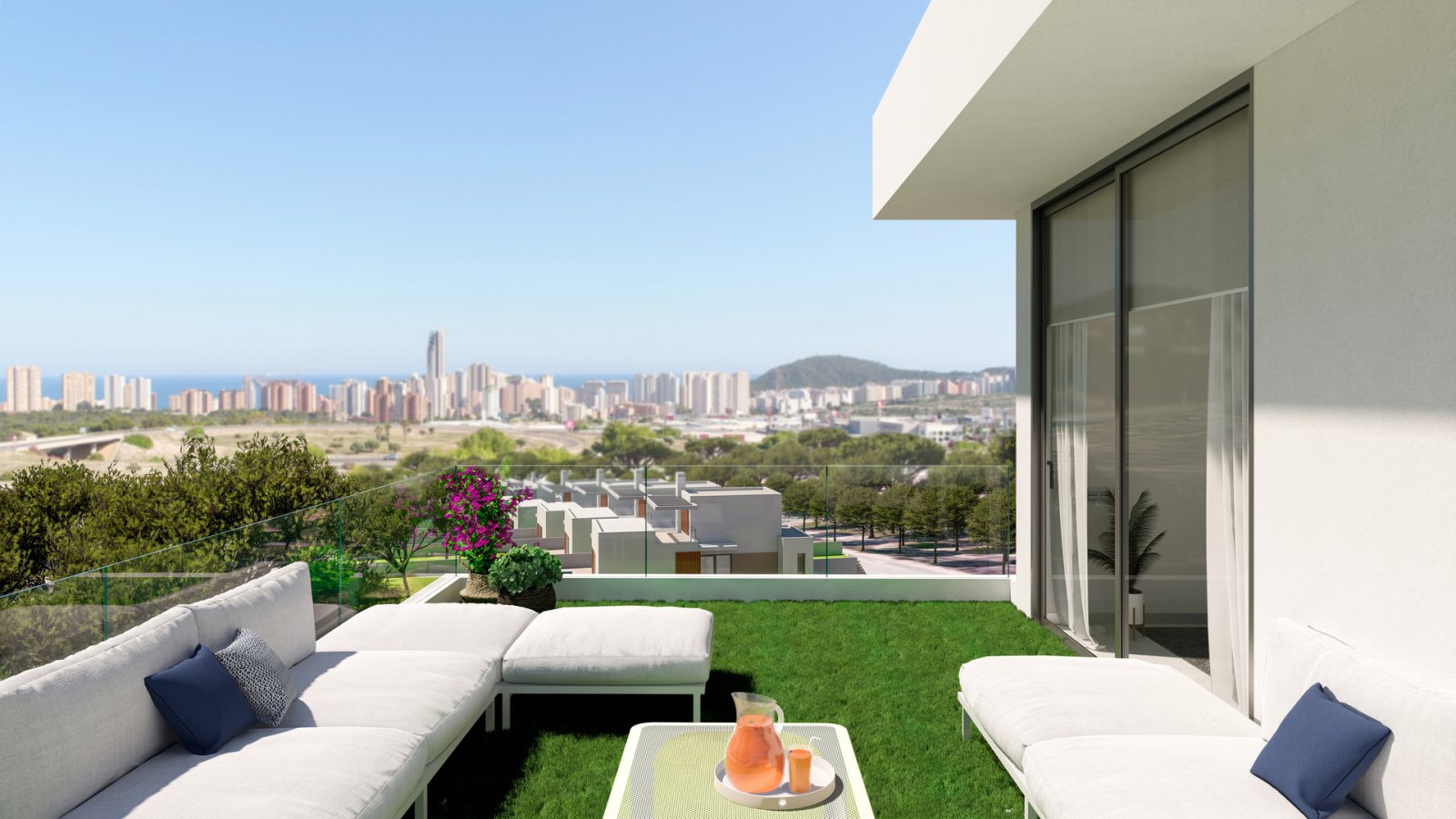  In der charmanten Ortschaft Finestrat gelegen, bietet diese exklusive Sammlung von fünf freistehenden Häusern eine idyllische Umgebung mit Meerblick.