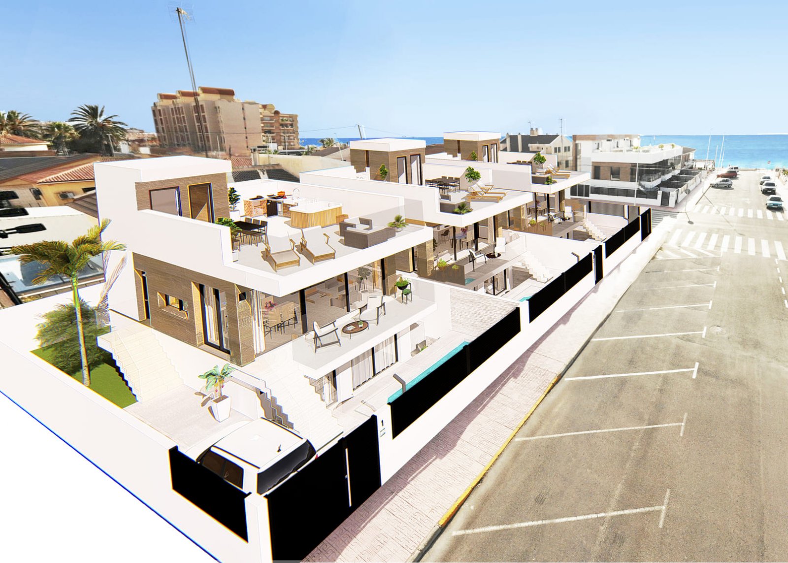  In der charmanten Ortschaft La Mata gelegen, bietet diese exklusive Sammlung von Reihenhäusern eine privilegierte Umgebung mit Meerblick. Mit nur dre