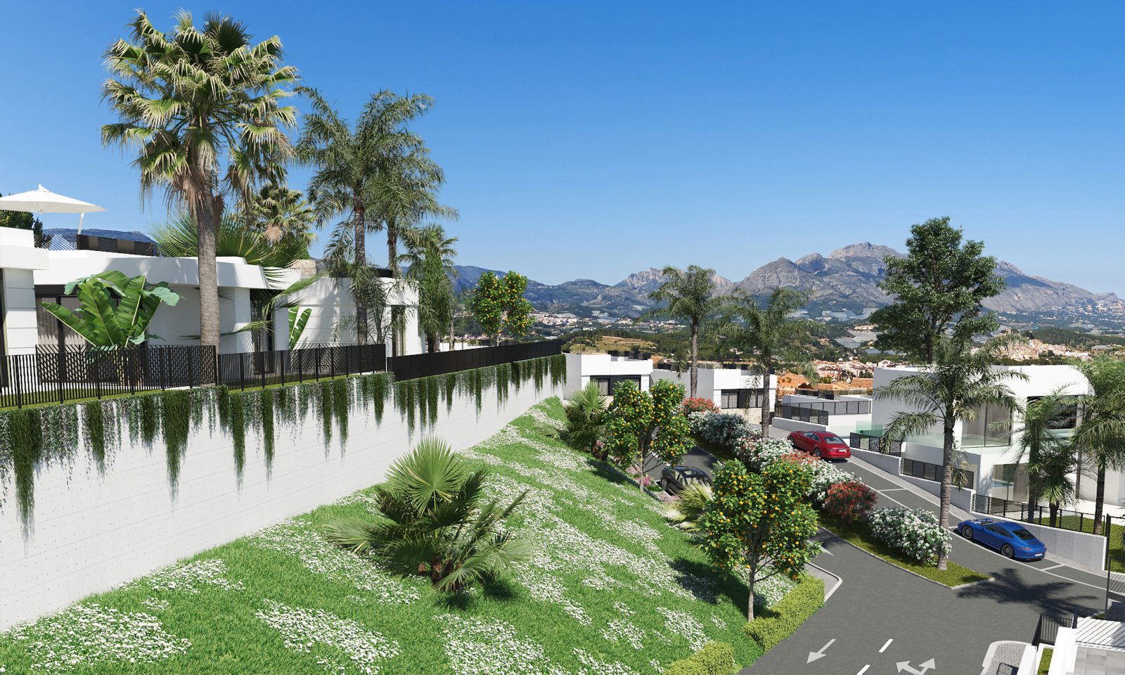  In der charmanten Stadt Polop gelegen, bietet dieser Wohnkomplex 53 freistehende Häuser, die durch ihren beeindruckenden Meerblick hervorstechen. Die