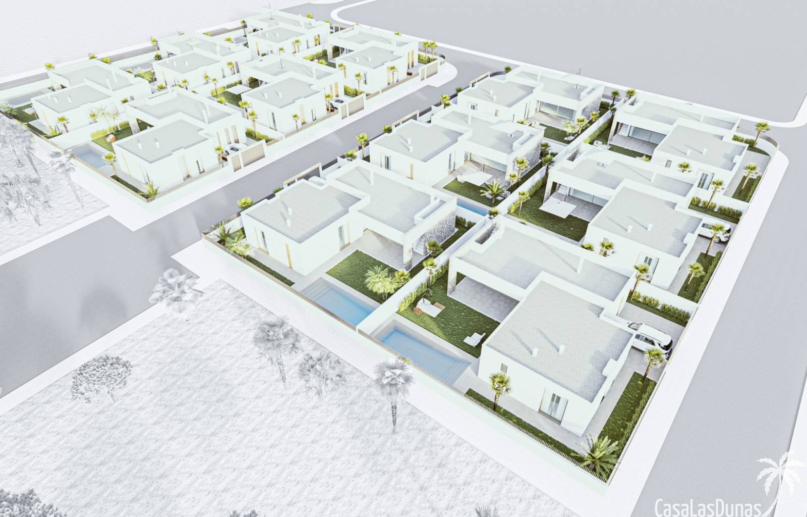 Wunderschöne Villen in Mar de Cristal mit 3 Schlafzimmern und 2 Bädern. Die Häuser haben ein modernes Aussehen kombiniert mit natürlichen Elementen.