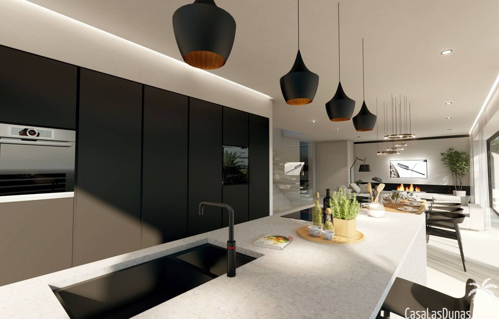 Wunderschöne moderne Neubauvilla, nur einen Kilometer vom Strand und wenige Kilometer vom Zentrum von El Campello entfernt. Das Haus besteht aus 3 Sc