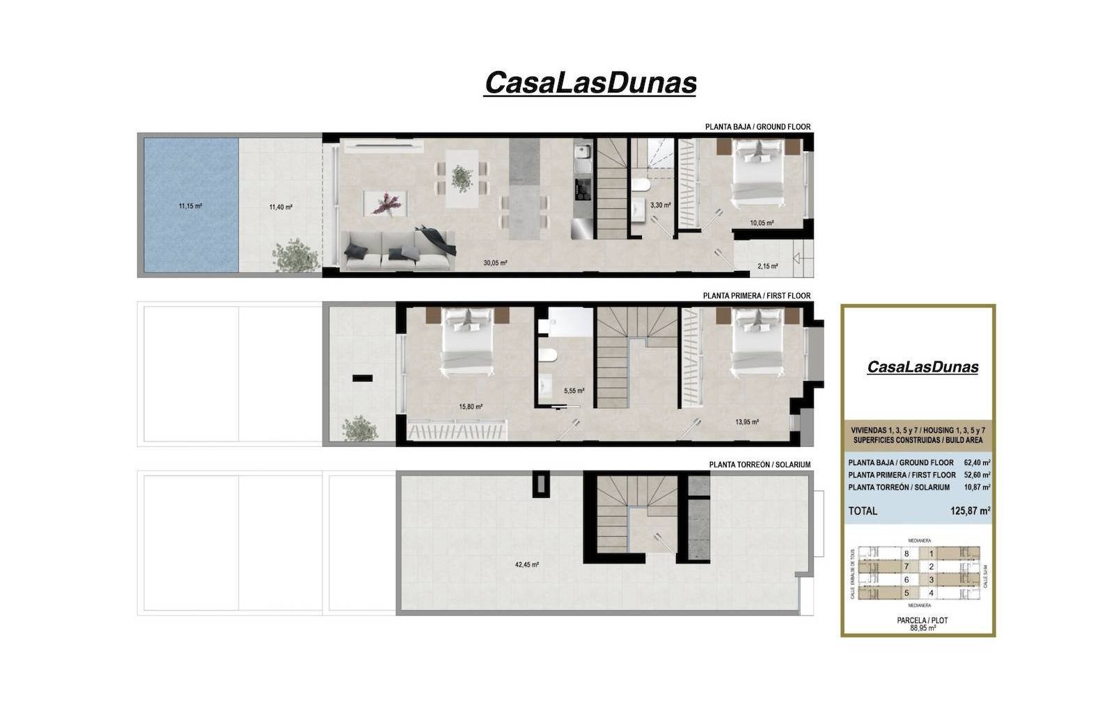  Diese Häuser befinden sich in Murcia und sind in einer kleinen Anlage bestehend aus 8 Reihenhäusern untergebracht. Jedes Haus verfügt über einen eige