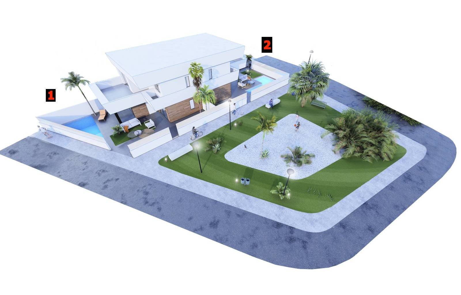  Diese Doppelhaushälften liegen nur 10 Gehminuten vom Strand Mar Menor entfernt. Das Haus ist innen sehr geräumig und verfügt über große Terrassen. Es