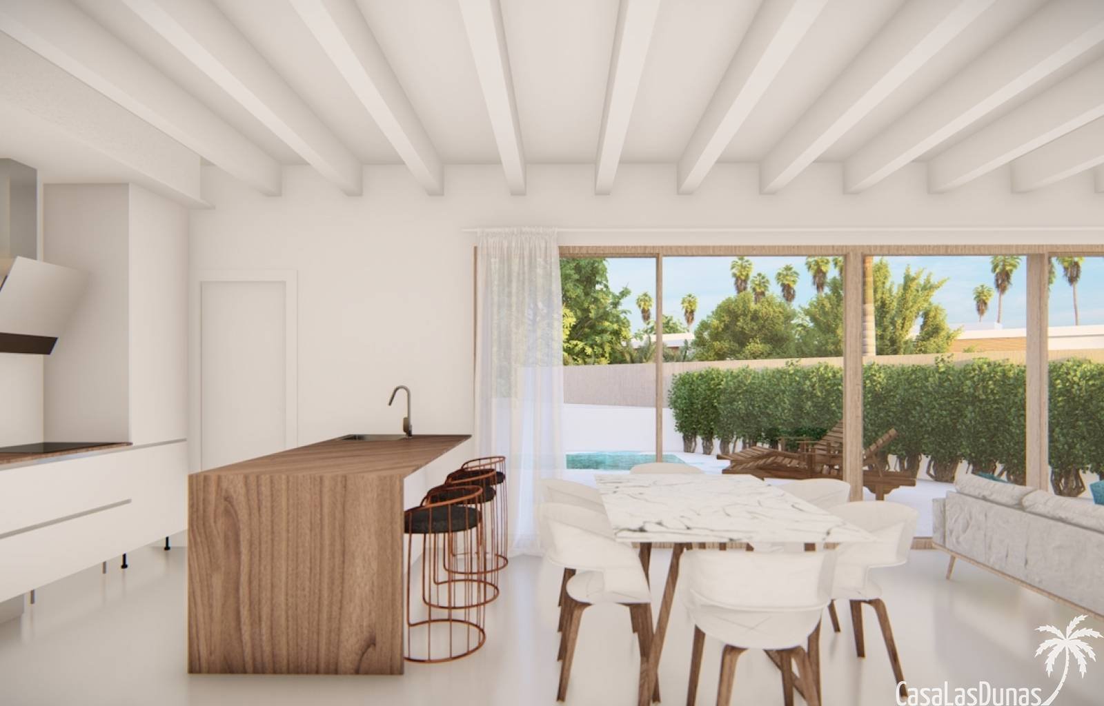  Dieses Projekt bietet fünf verschiedene Häuser, die gebaut wurden, um die spanische Sonne zu nutzen. Für Villen im Ibiza-Stil stehen drei Hauptmodell