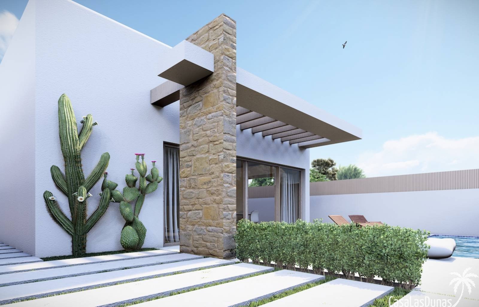  Dieses Projekt bietet fünf verschiedene Häuser, die gebaut wurden, um die spanische Sonne zu nutzen. Für Villen im Ibiza-Stil stehen drei Hauptmodell