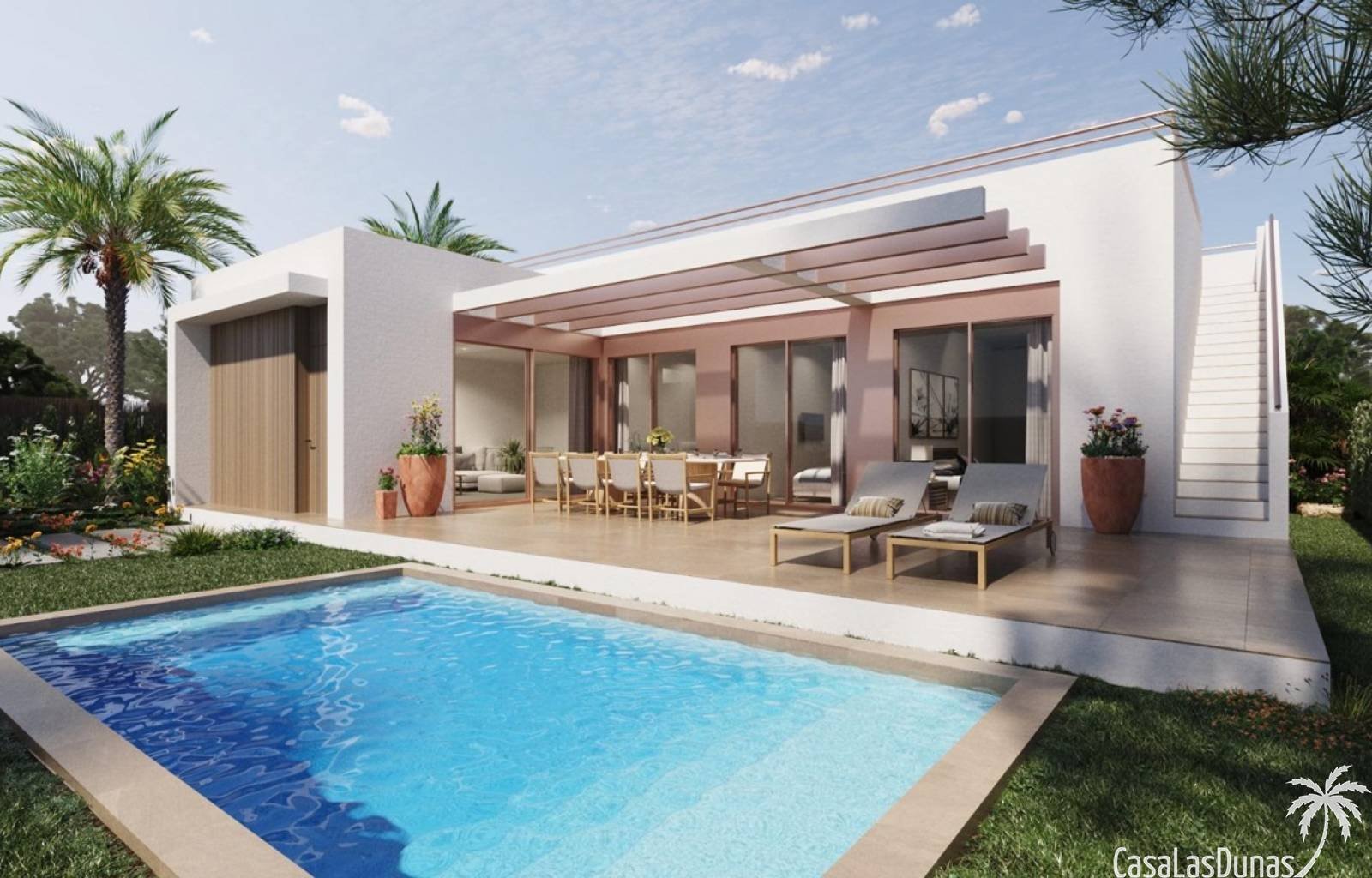 Orihuela Costa:  Diese elegante, moderne einstöckige Villa strahlt Ruhe und Luxus aus. Das Haus verfügt über einen geräumigen, offenen Wohn- und Essbereich mit großen 