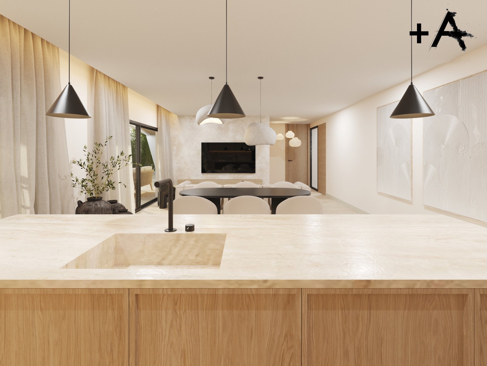  In der charmanten Stadt Polop gelegen, bietet diese exklusive Sammlung freistehender Häuser eine privilegierte Umgebung mit Meerblick. Mit nur drei v