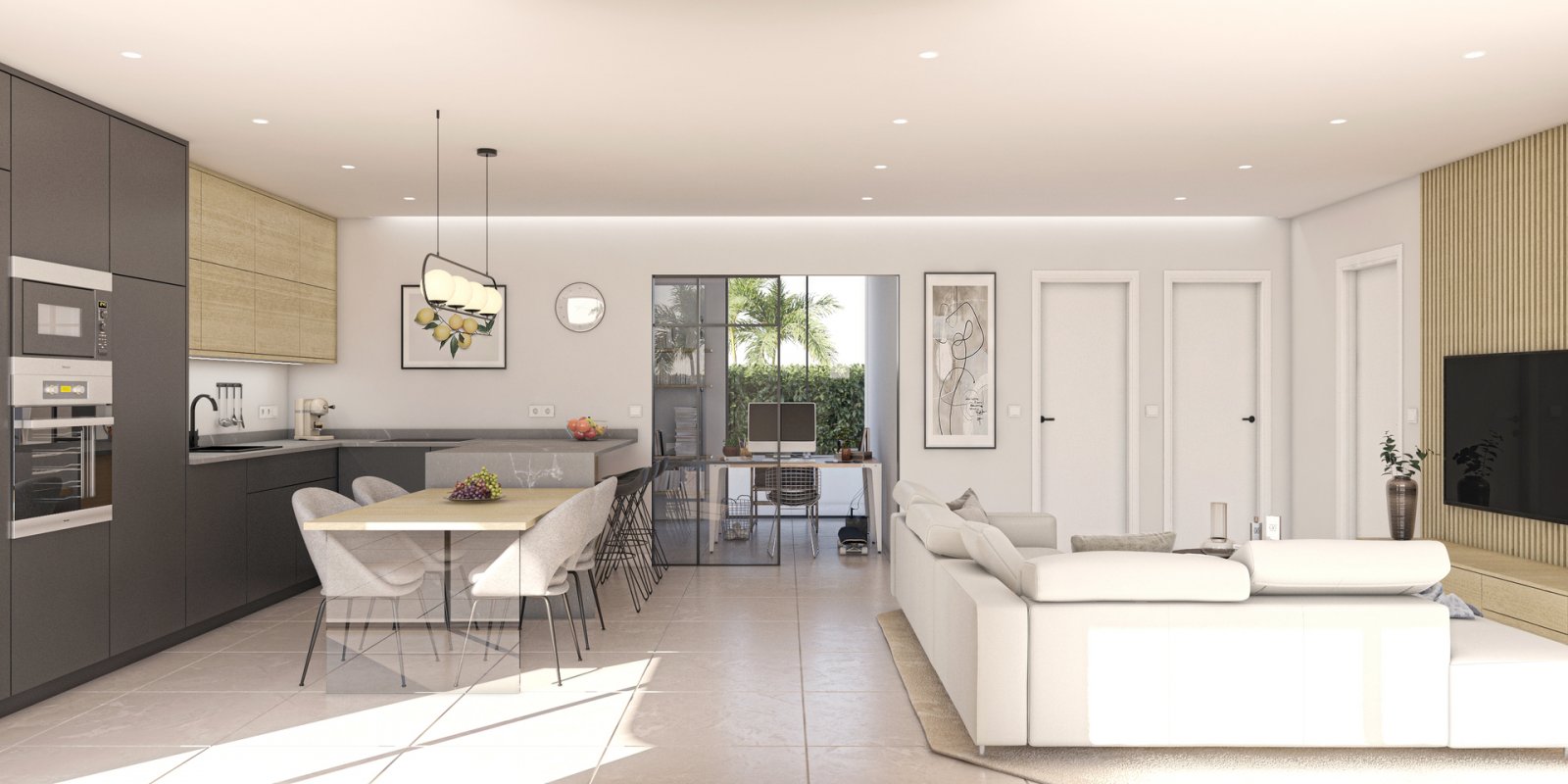 In der exklusiven Gegend von Los Guardianes gelegen, bietet dieser Wohnkomplex drei unabhängige Häuser, die Eleganz und Funktionalität vereinen. Jede