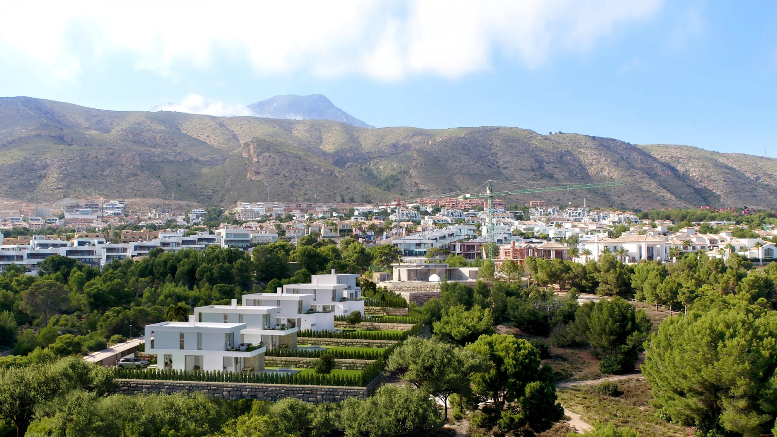  In der charmanten Ortschaft Finestrat gelegen, bietet diese exklusive Sammlung von fünf freistehenden Häusern eine idyllische Umgebung mit Meerblick.