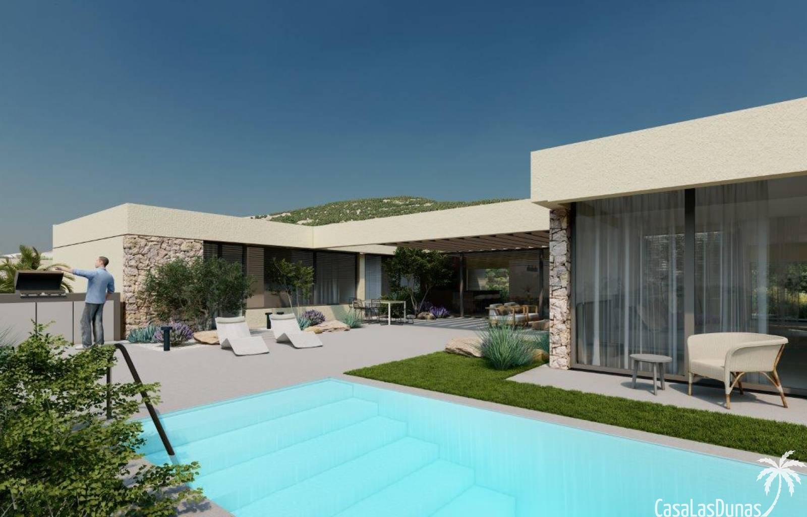 Diese Luxusvilla wurde entworfen, um sich in die Gemeinschaft und die erstaunlichen bepflanzten Bereiche, die die Villa umgeben, einzufügen. In diese