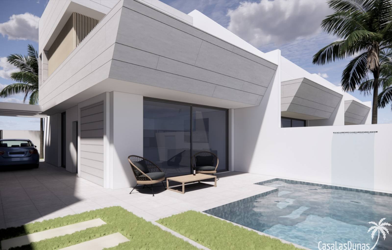 Diese schönen Einfamilienhäuser sind nur 1 km vom Sandstrand von Mar Menor und 8 km vom Mittelmeer entfernt gebaut. Die Häuser sind lebenssicher, was