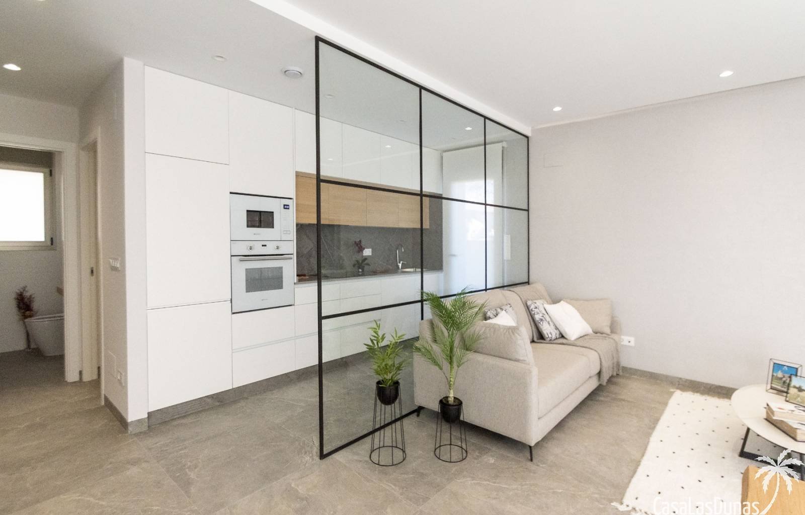 Schöne neue Villen von 128 m2 mit privatem Pool in Pilar de la Horadada. Die Häuser verfügen über 3 Schlafzimmer und 3 Badezimmer und verteilen sich