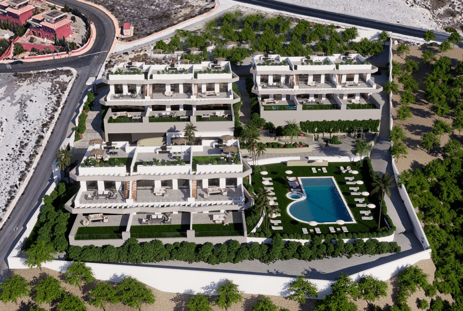 In der charmanten Stadt Finestrat gelegen, bietet diese Wohnanlage eine exklusive Auswahl von 35 High-Bungalow- und Low-Bungalow-Immobilien. Diese Wo