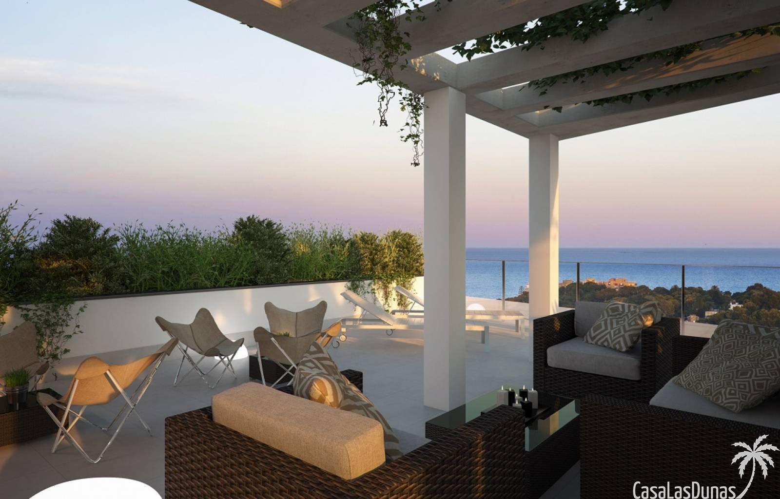 Modernes und zeitloses Neubaugebiet in fußläufiger Entfernung zum Strand in Campoamor. Das Projekt besteht aus Penthäusern mit privatem Solarium, Erd