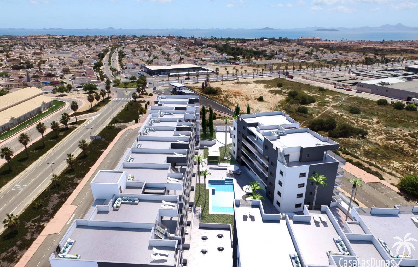 Dieser neue Komplex wird im Dorf Los Alcazares gebaut, nur 2,5 km von Mar Menor entfernt. Die Apartments sind sehr geräumig und verfügen über einen p