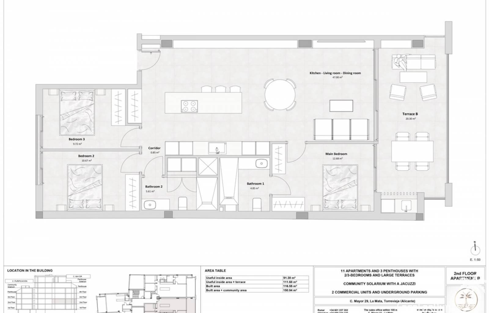 Diese Luxusapartments liegen nur 50 Meter vom Strand La Mata entfernt und bieten direkten Meerblick. Das Gebäude verfügt über 3 Penthäuser, eine Auße