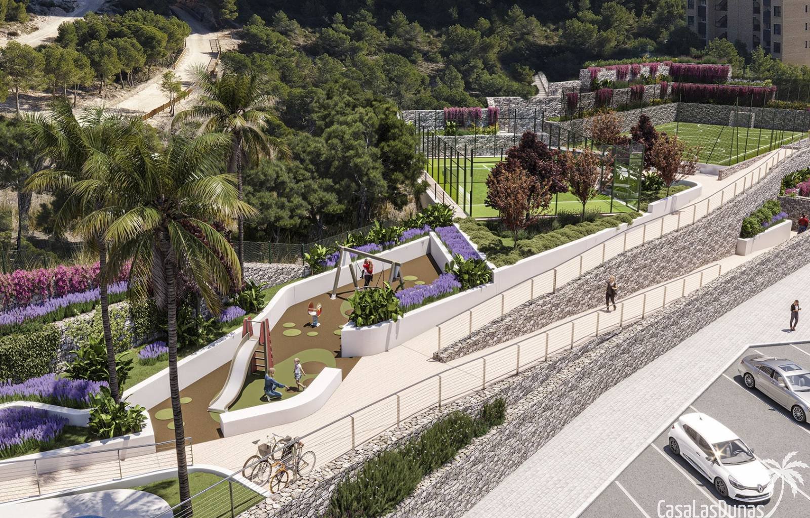 Dieses Wohngebäude verfügt über nicht weniger als 108 Wohneinheiten. Es gibt Häuser mit 2 oder 3 Schlafzimmern und 1 Penthouse mit 4 Schlafzimmern. D