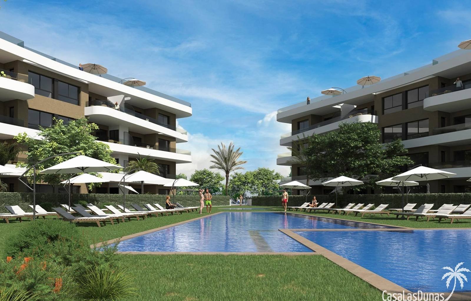 In Punta Prima bauen sie ein neues Wohngebiet, in dem sich diese modernen Apartments und Bungalows befinden. Die Apartments verfügen über 2 bzw. 3 Sc