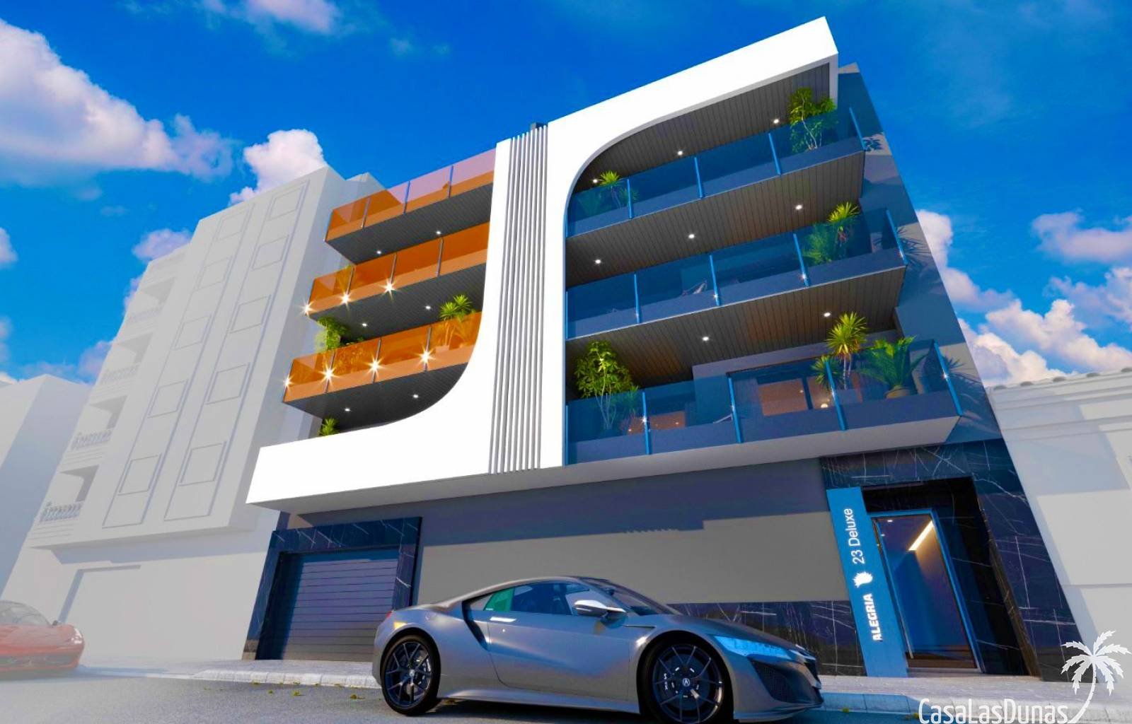 Im Zentrum der geschäftigen Stadt Torrevieja, in der Nähe des Hafens und des neuen Einkaufszentrums, befindet sich dieser Luxuskomplex im Bau. Das Ge